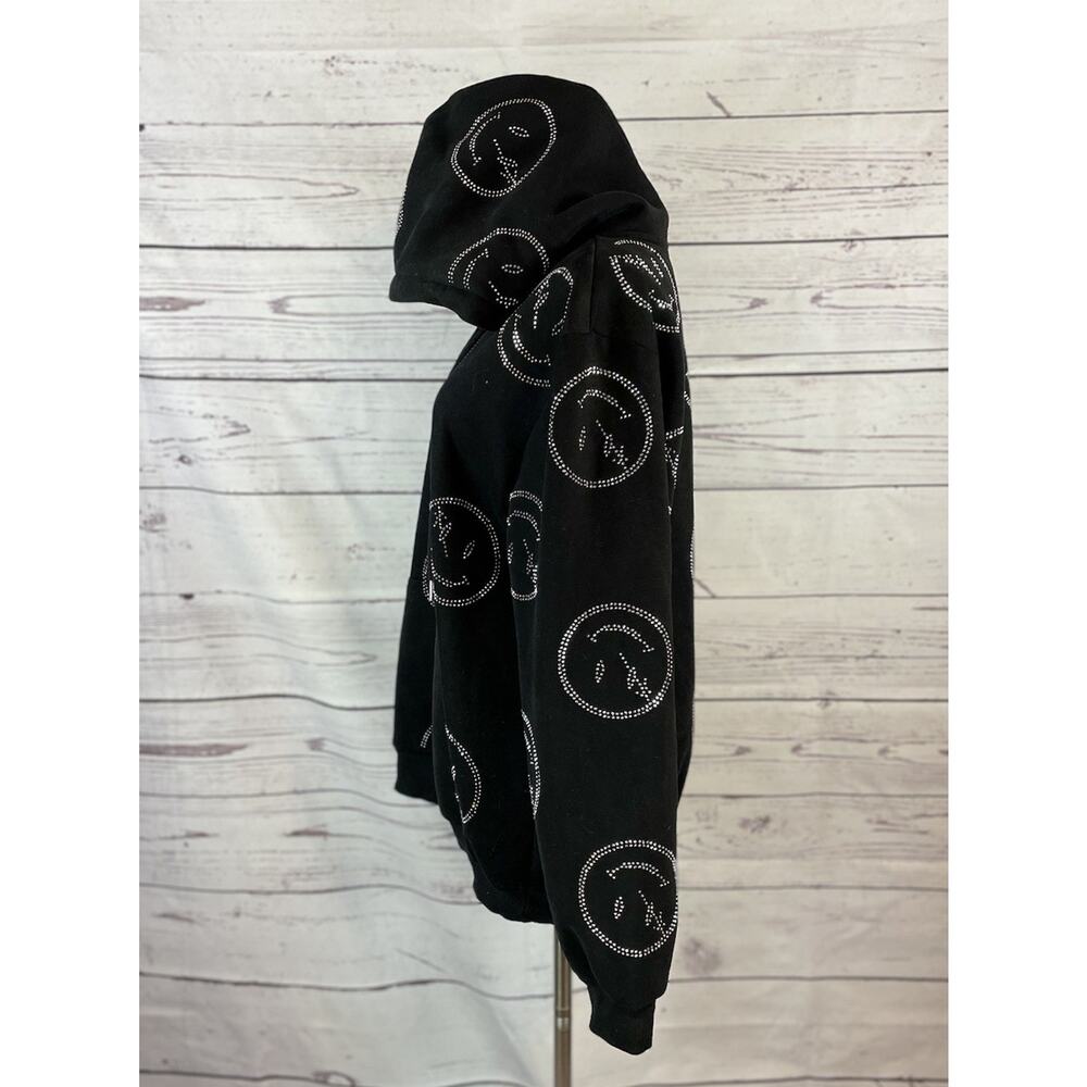 Retrovert Sequin Smiley Face Hoodie Women’s Small Black Pullover Sweatshirt - Picture 2 of 5